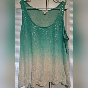 Old Navy Green and White Ombre Sequin Tank Top Size XL